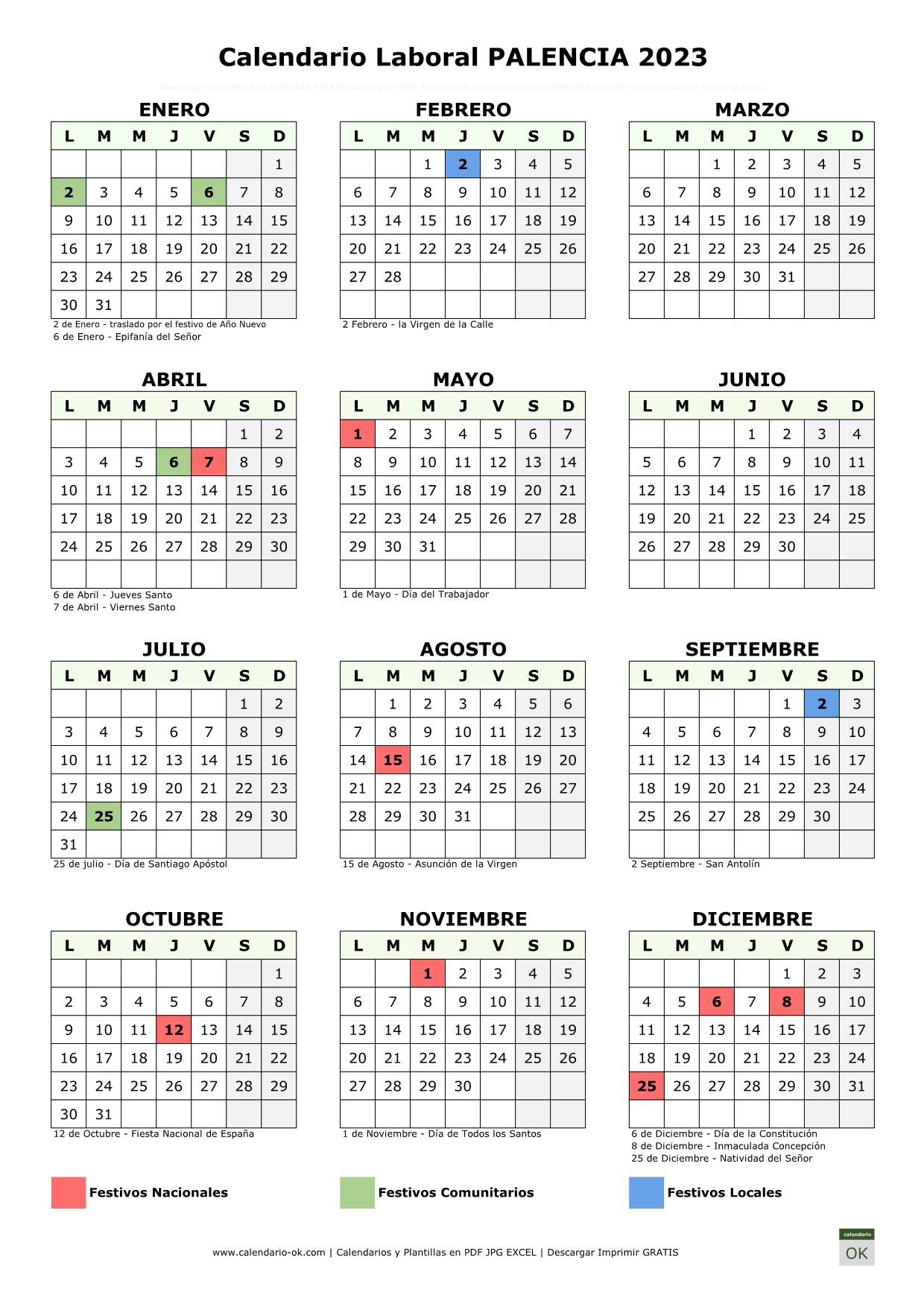 Calendario Laboral Palencia 2023 vertical