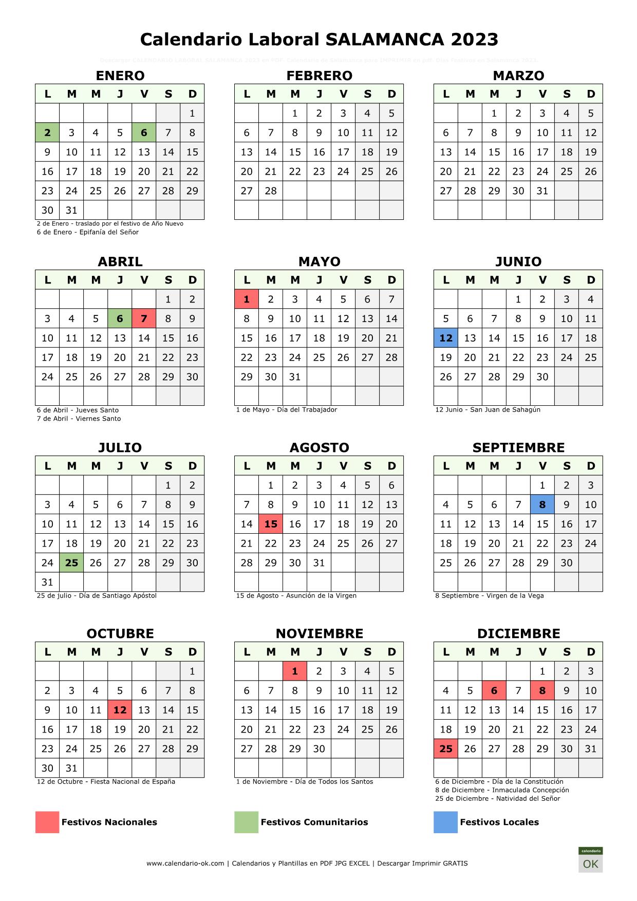 Calendario Laboral Salamanca 2023