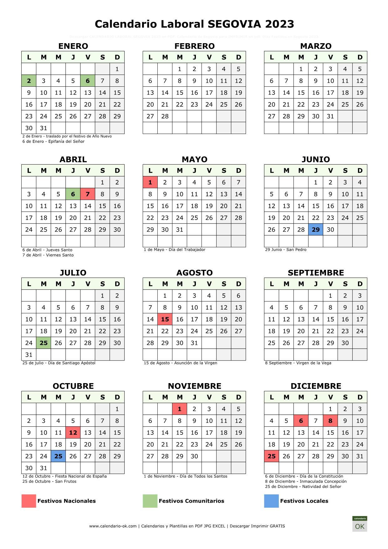Calendario Laboral Segovia 2023 vertical