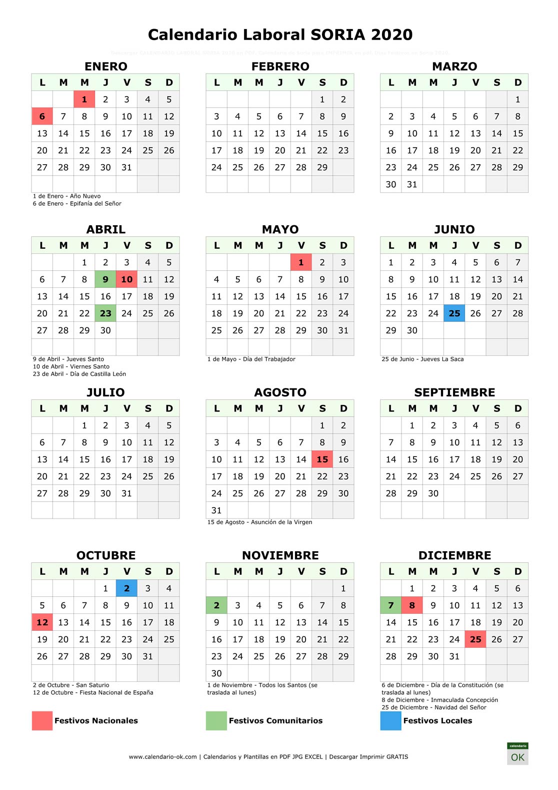 Calendario Laboral SORIA 2020