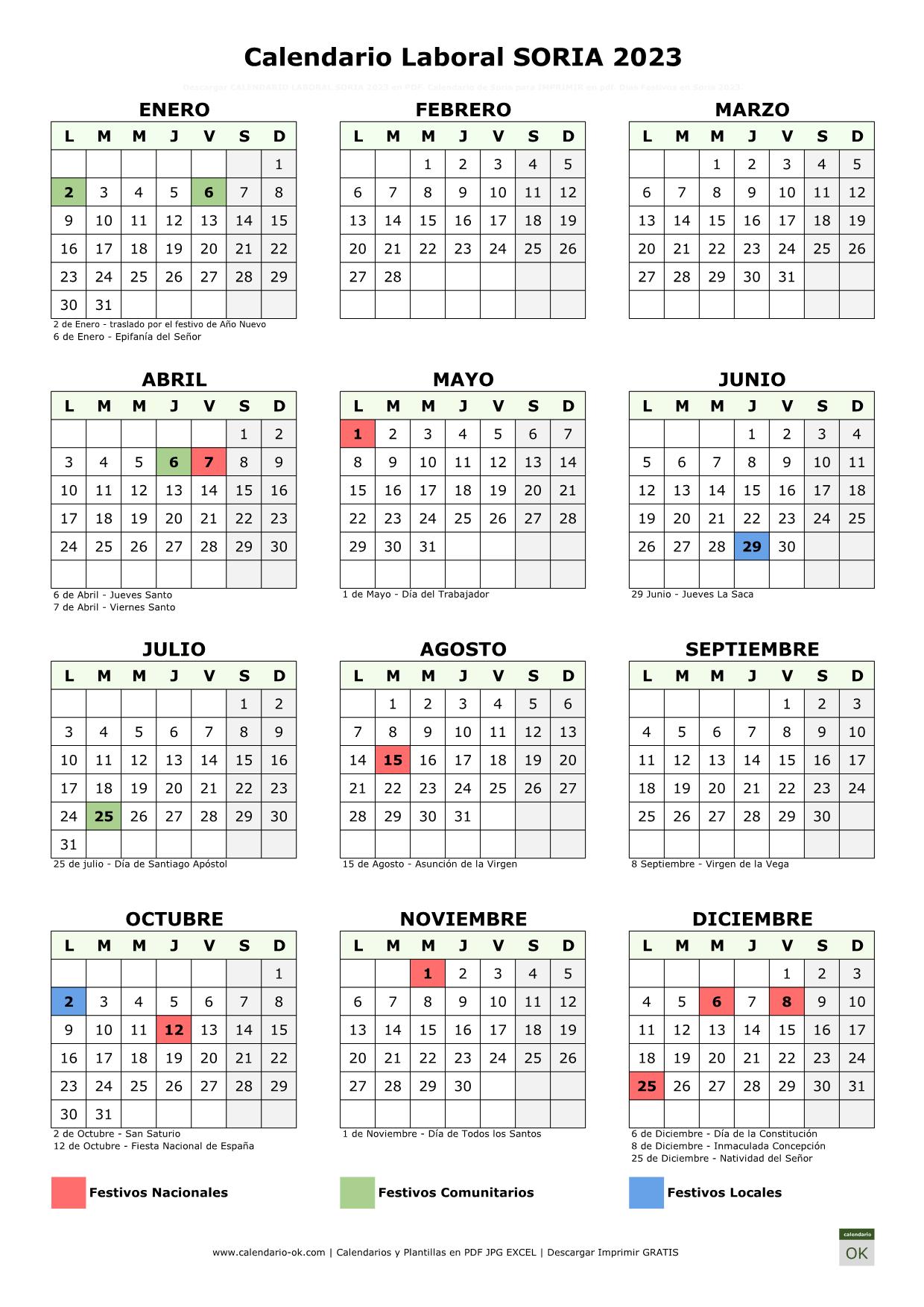 Calendario Laboral Soria 2023 vertical