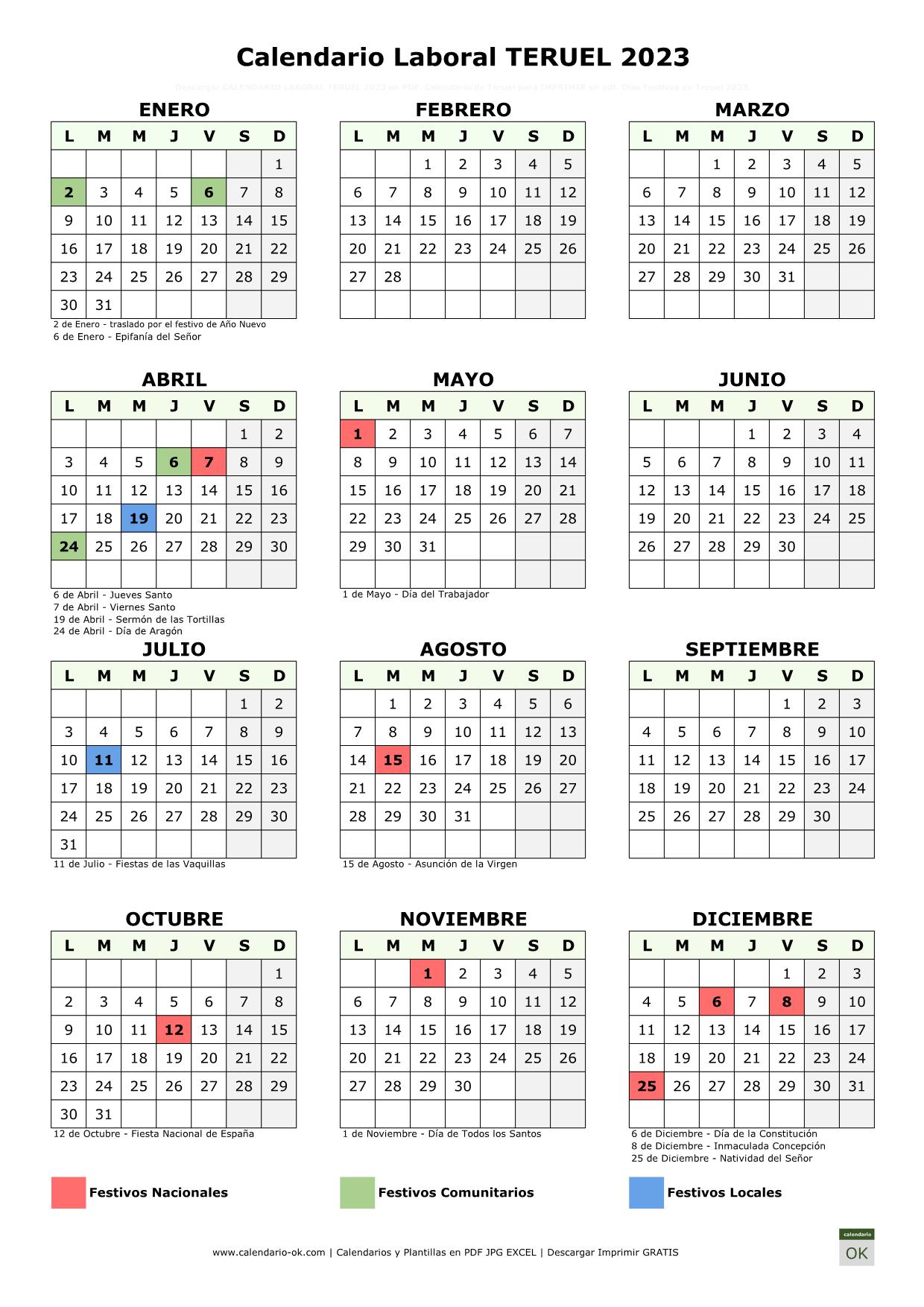 Calendario Laboral Teruel 2023