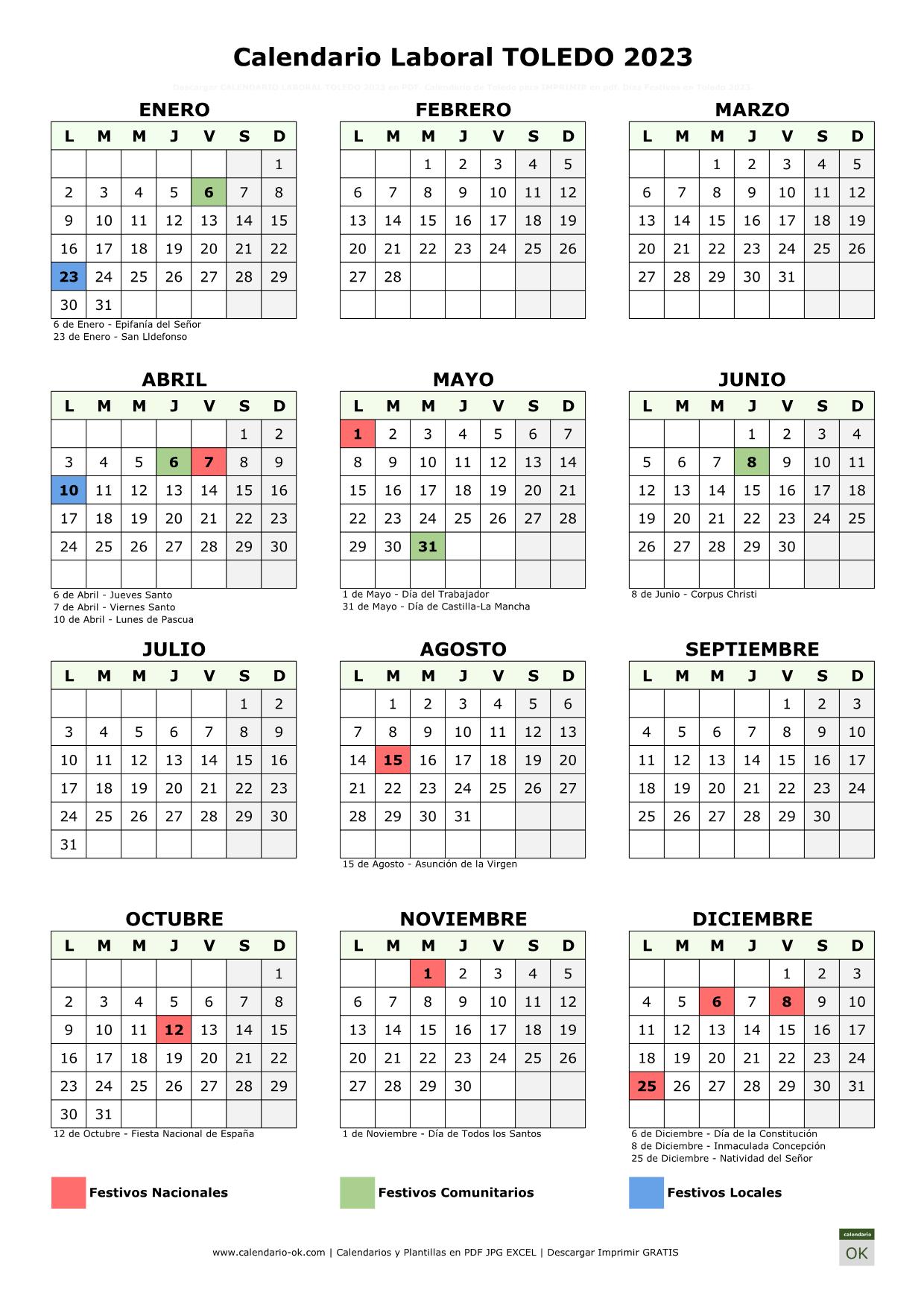 Calendario Laboral Toledo 2023