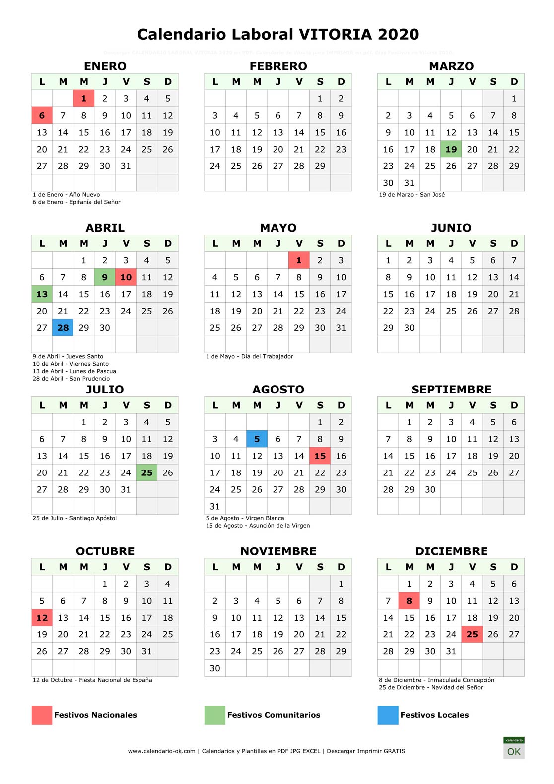Calendario Laboral VITORIA 2020