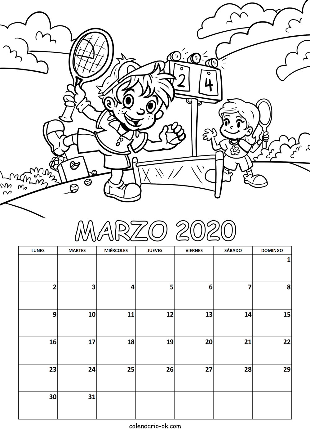 Calendario MARZO 2020 COLOREAR