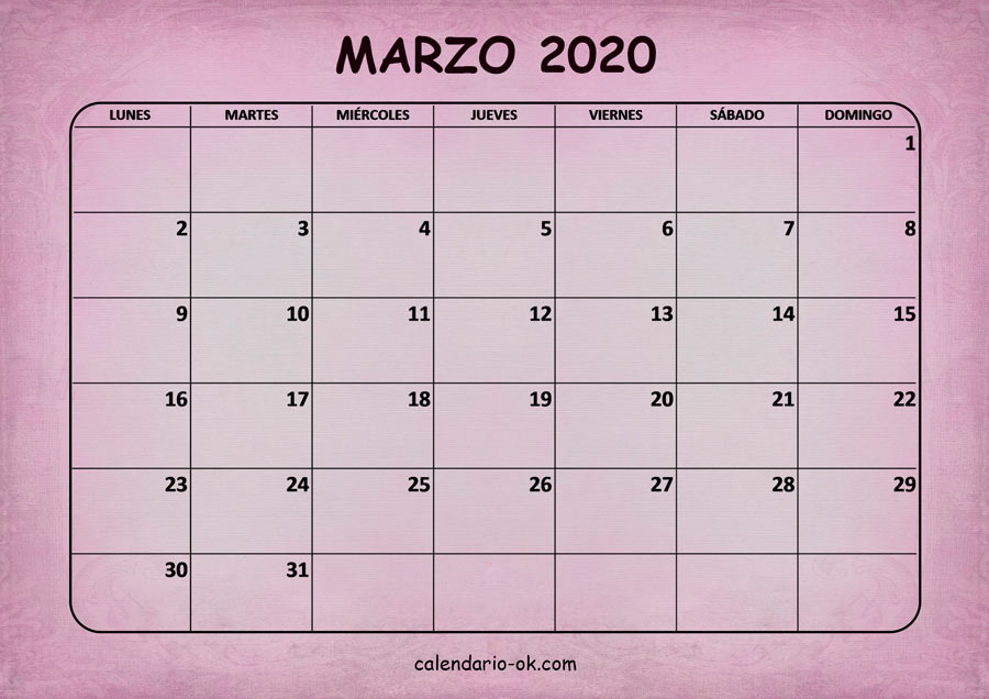 Calendario MARZO 2020 ROSA
