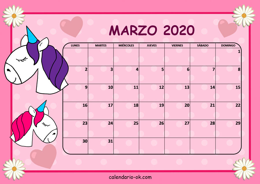 Calendario MARZO 2020 UNICORNIO