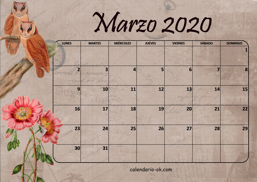 Calendario MARZO 2020 VINTAGE