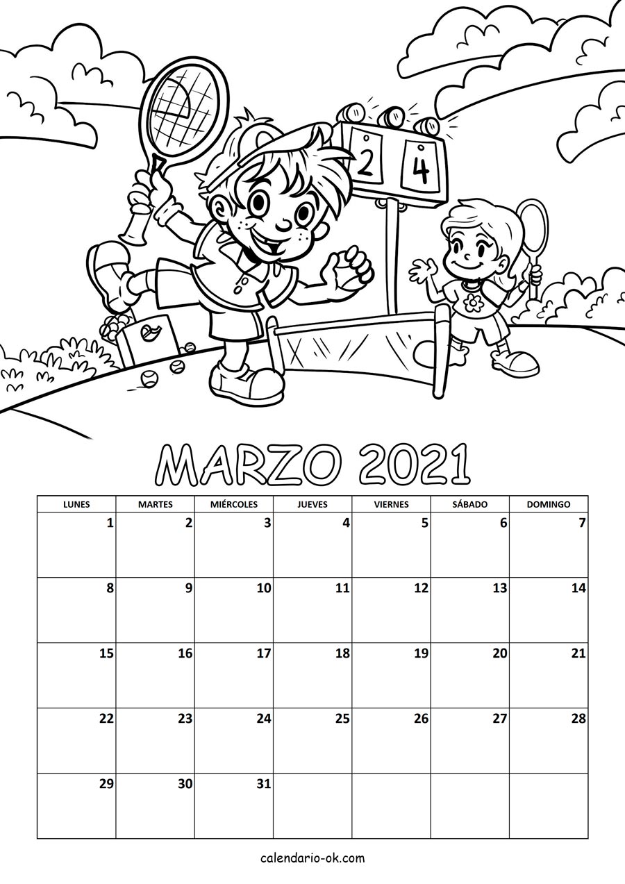 Calendario MARZO 2021 COLOREAR