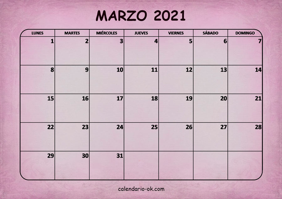 Calendario MARZO 2021 ROSA