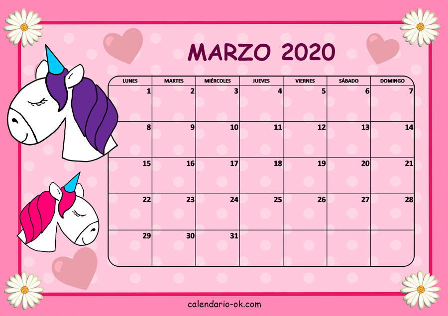 Calendario MARZO 2021 UNICORNIO