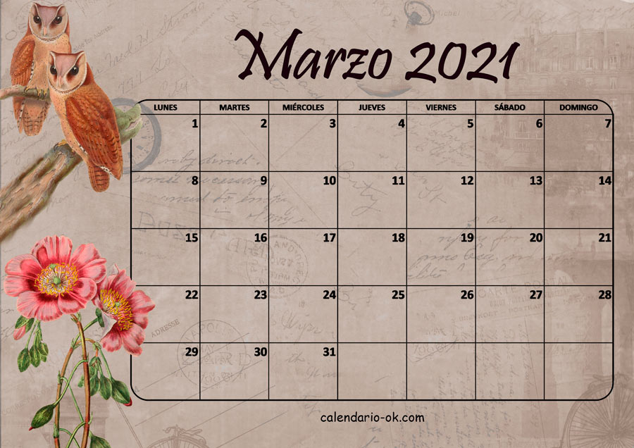 Calendario MARZO 2021 VINTAGE