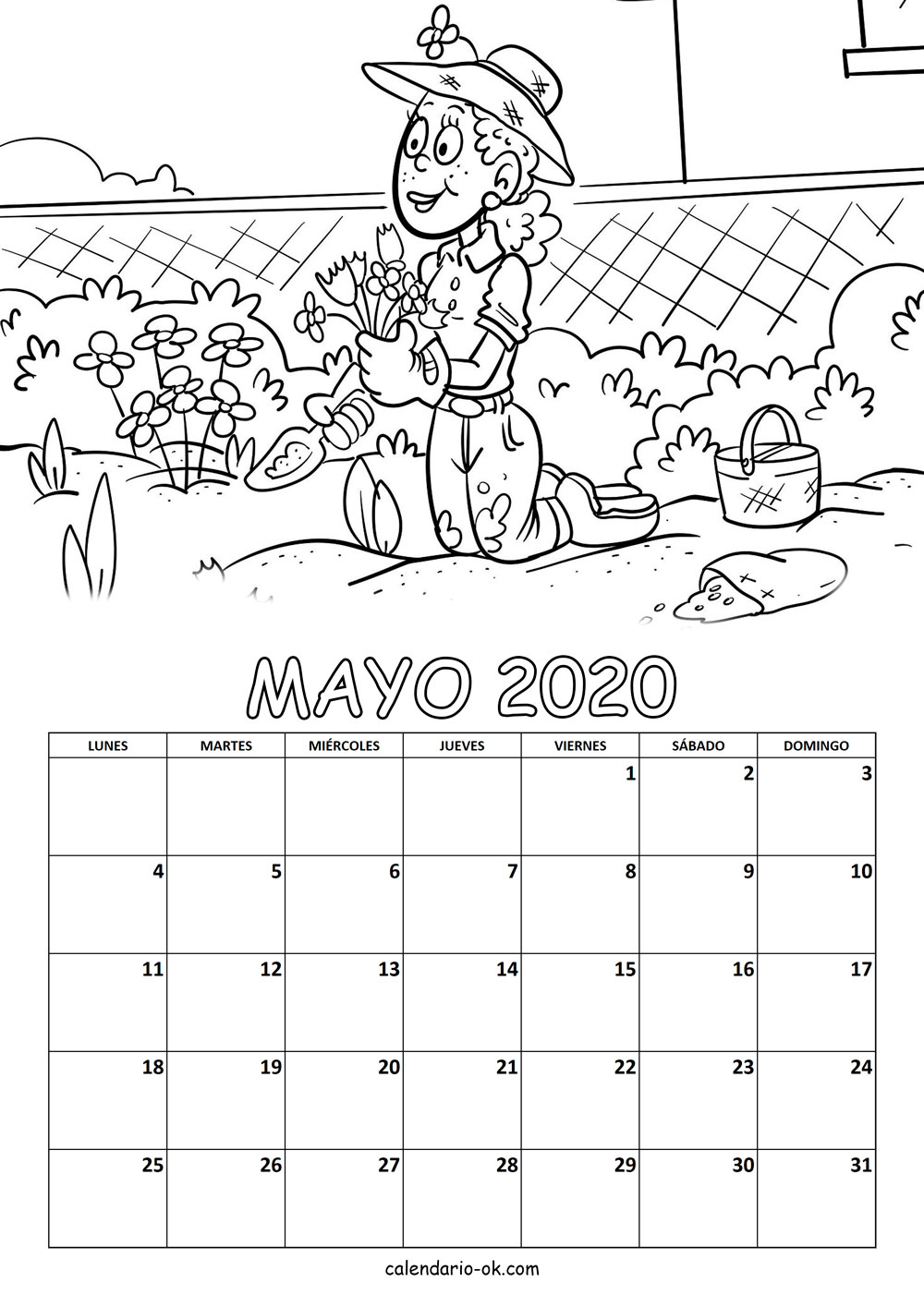 Calendario MAYO 2020 COLOREAR