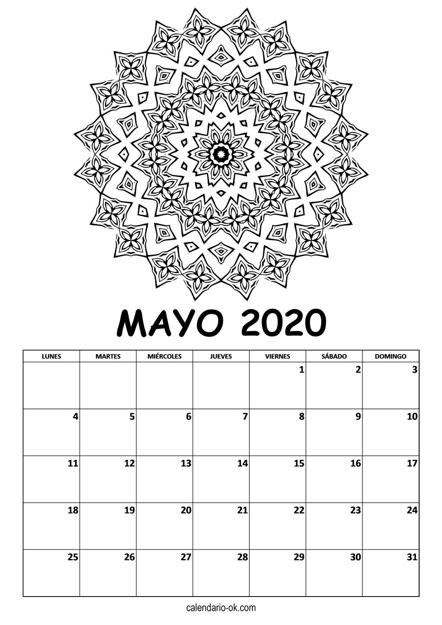 Calendario MAYO 2020 MANDALA PARA COLOREAR