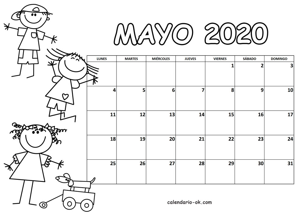 Calendario MAYO 2020 para COLOREAR