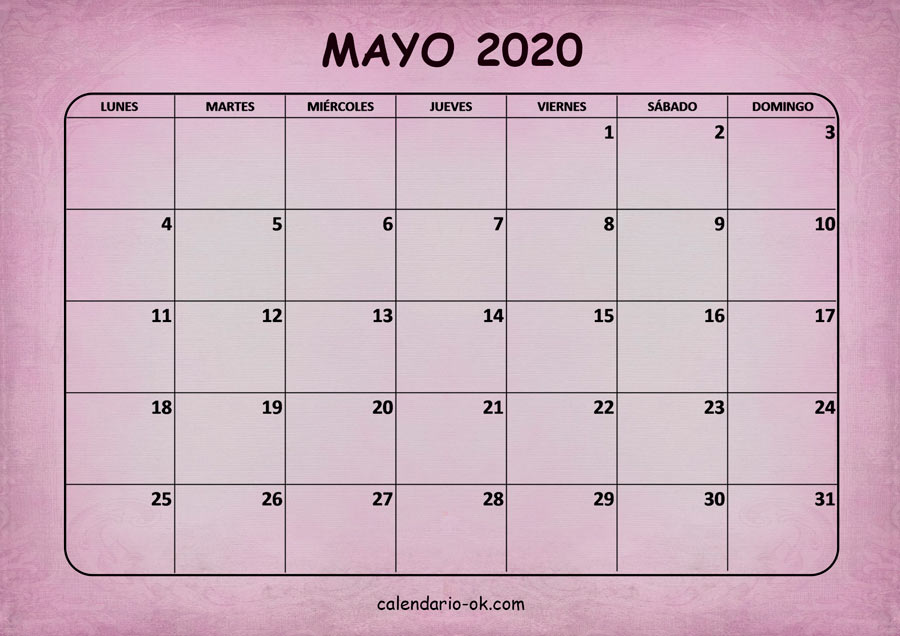 Calendario MAYO 2020 ROSA
