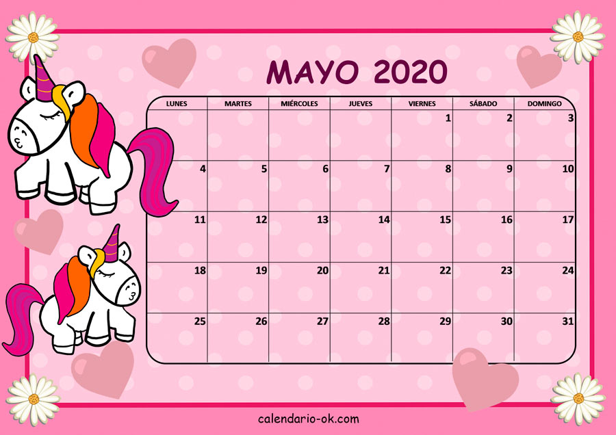 Calendario MAYO 2020 UNICORNIO