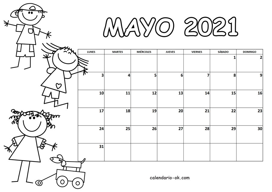 Calendario MAYO 2021 para COLOREAR