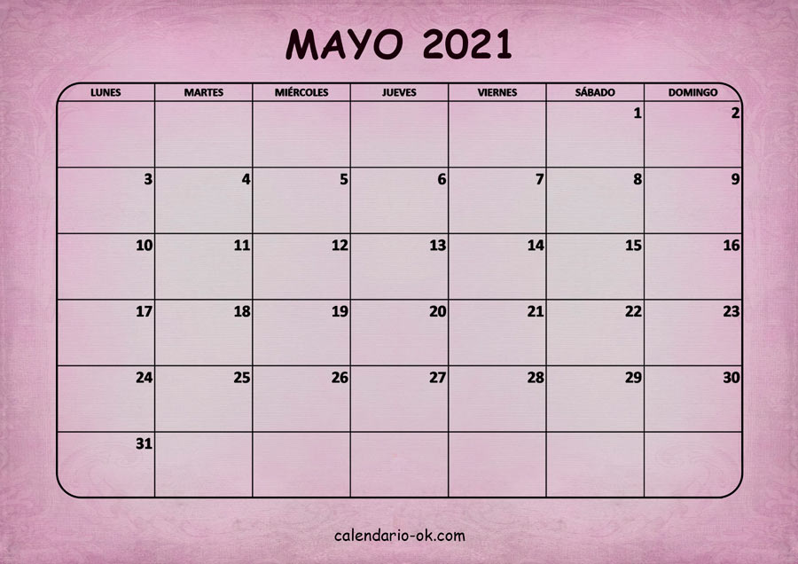 Calendario MAYO 2021 ROSA