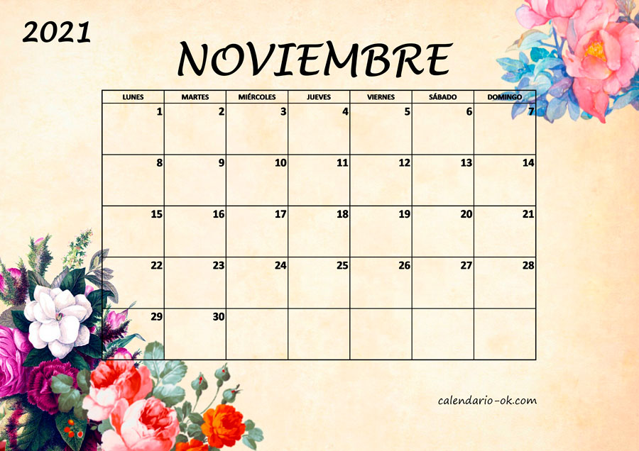 Calendario NOVIEMBRE 2021 BONITO con FLORES