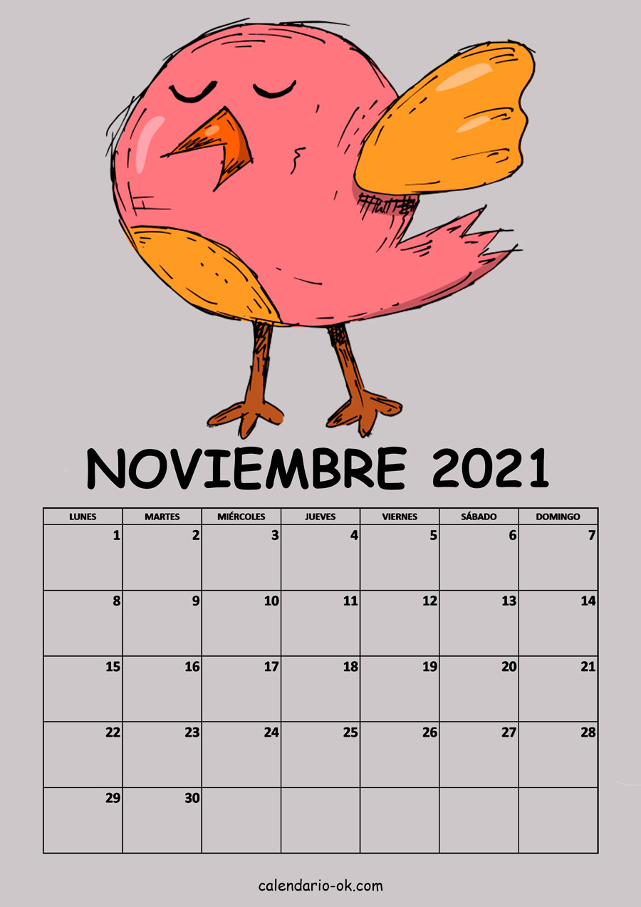 Calendario NOVIEMBRE 2021 DIBUJO PAJAROS