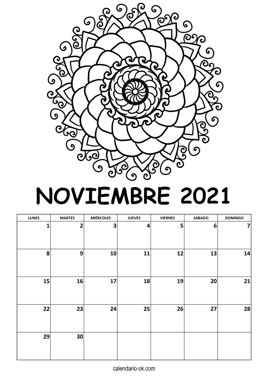 Calendario NOVIEMBRE 2021 MANDALA PARA COLOREAR