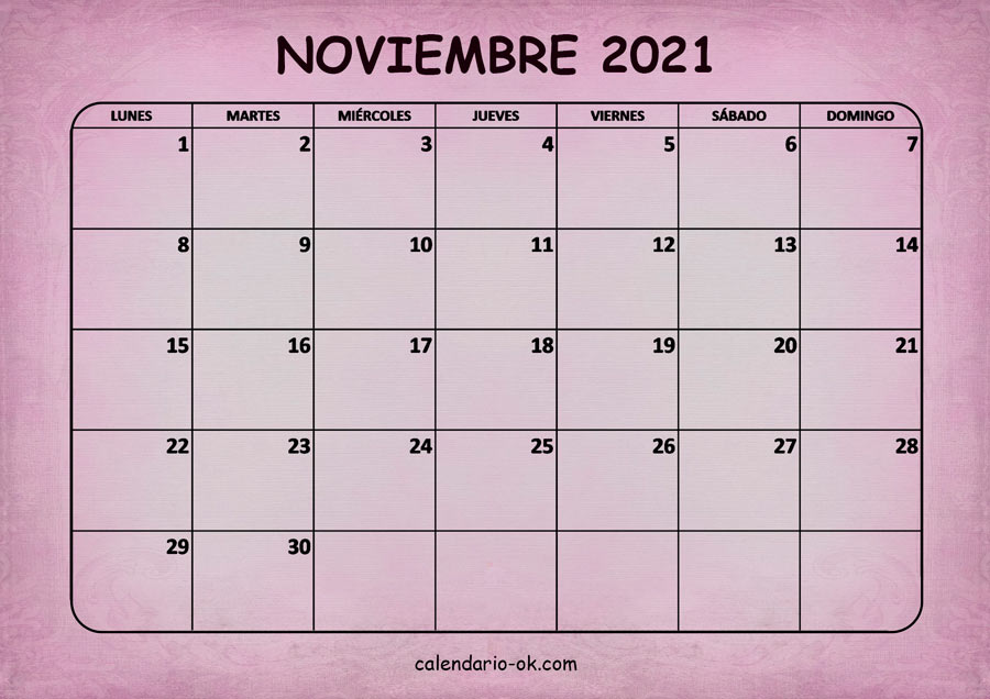 Calendario NOVIEMBRE 2021 ROSA