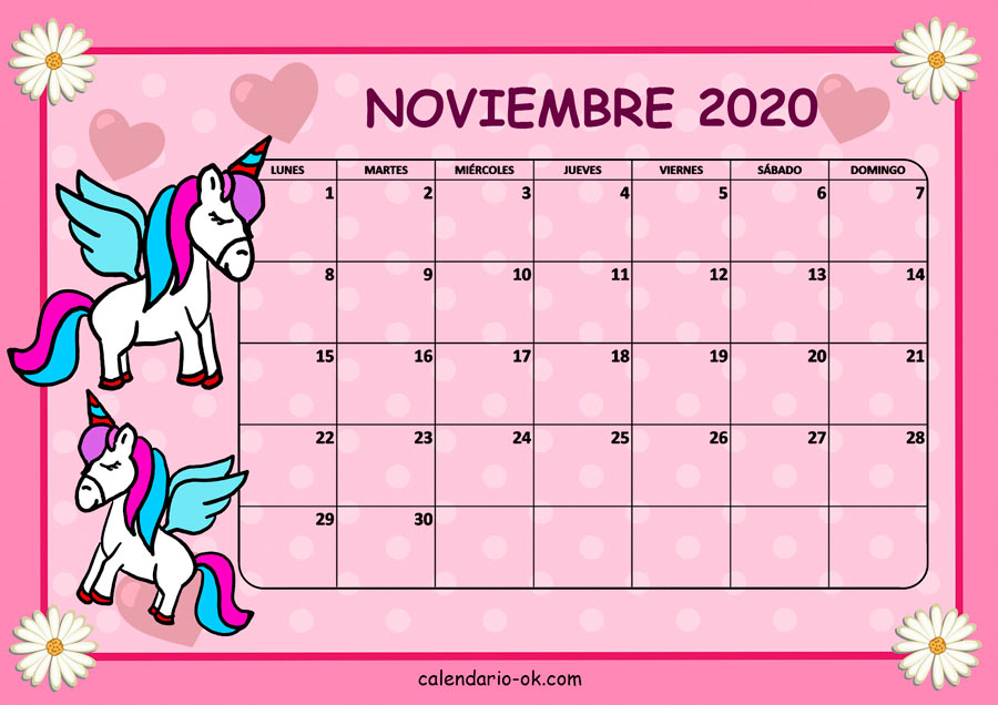Calendario NOVIEMBRE 2021 UNICORNIO