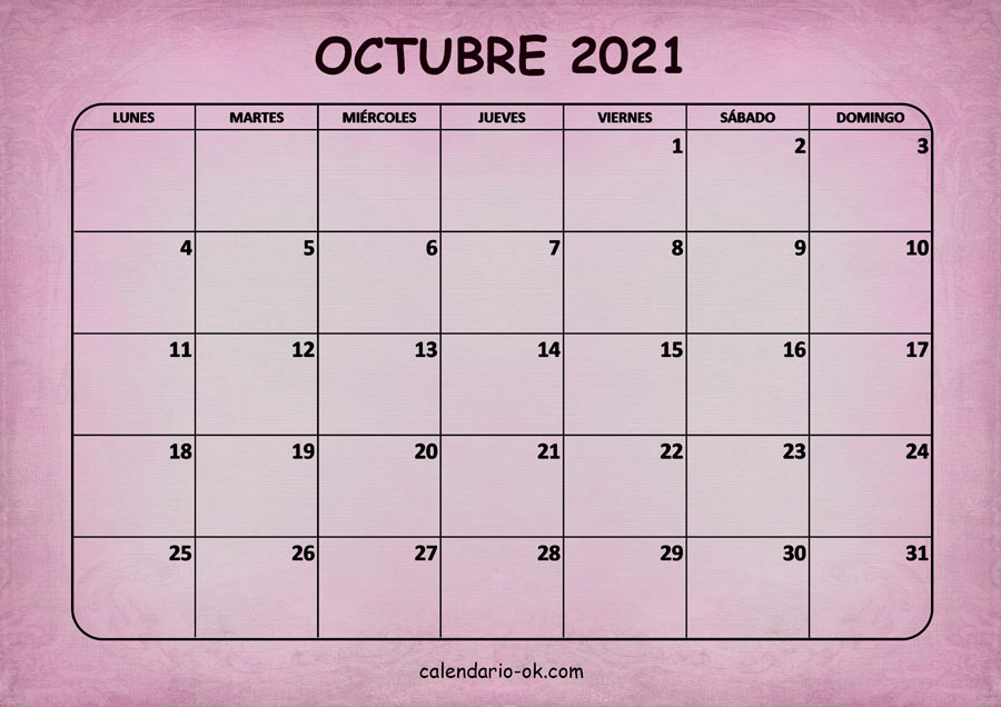 Calendario OCTUBRE 2021 ROSA