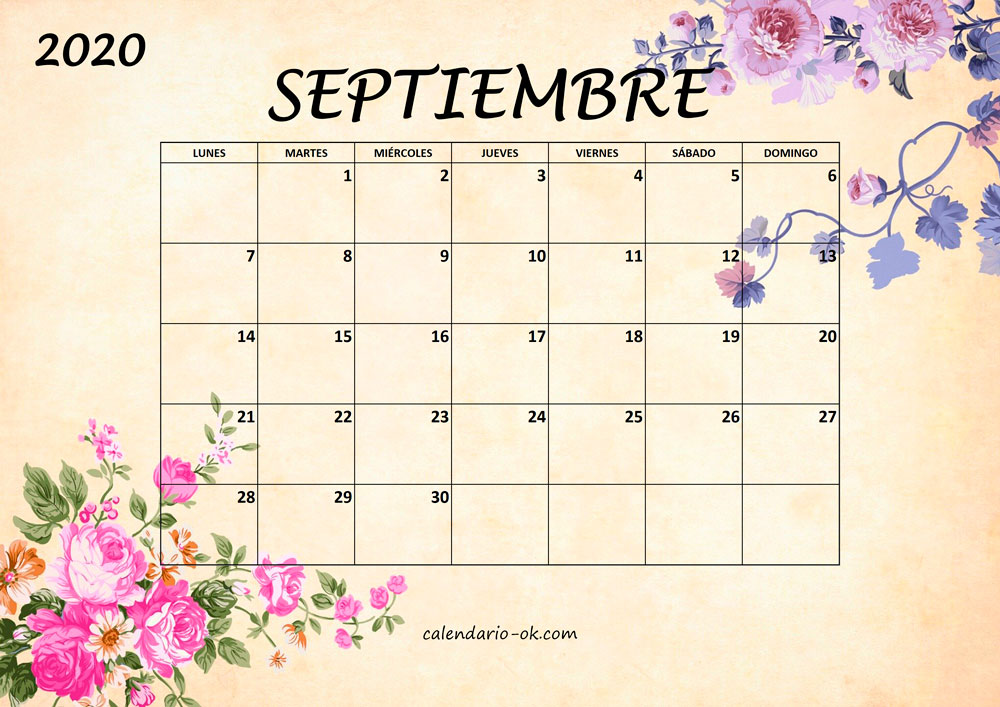 Calendario SEPTIEMBRE 2020 BONITO con FLORES
