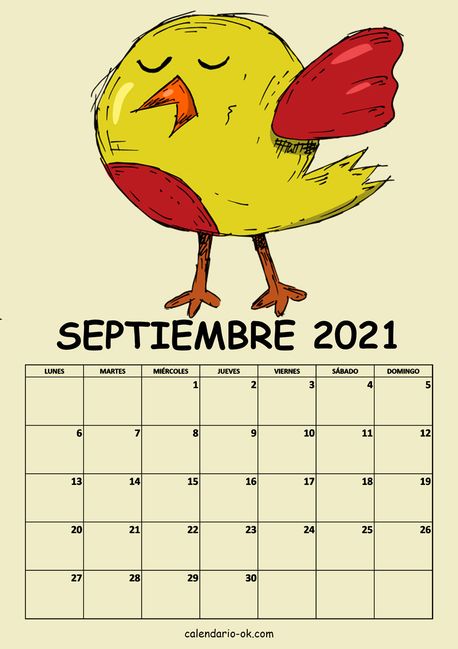 Calendario SEPTIEMBRE 2021 DIBUJO PAJAROS