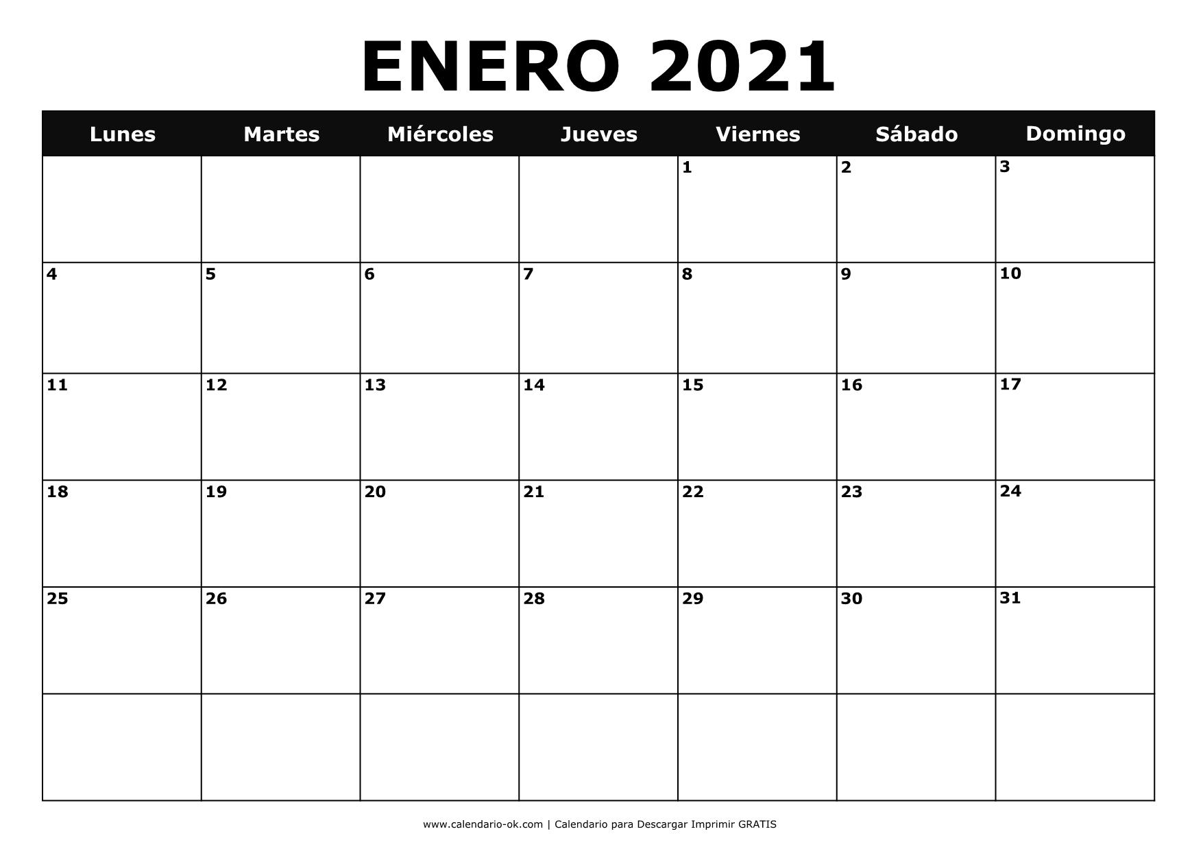 Plantilla Calendario 【enero 2021】 Para Imprimir Pdf