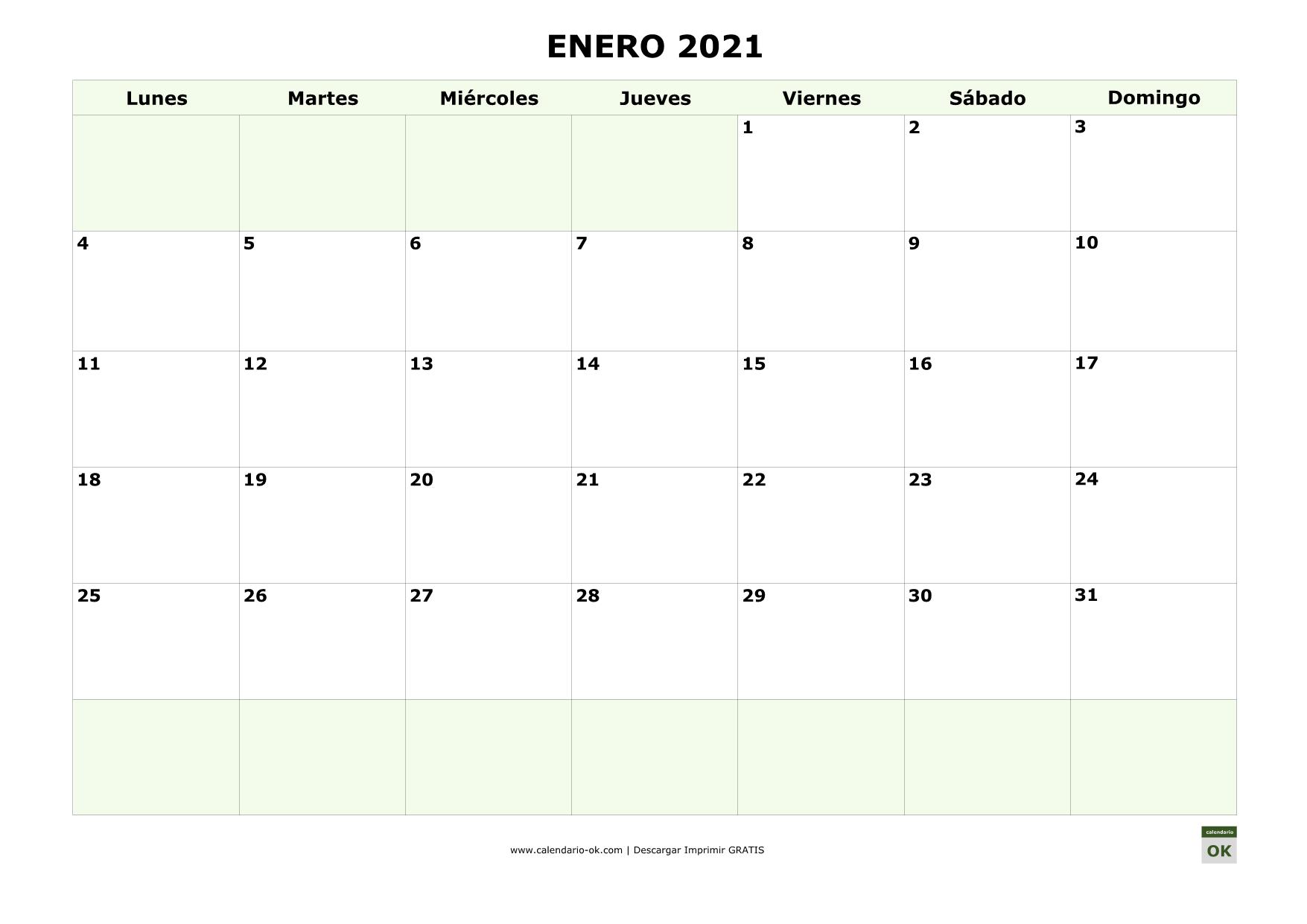 Calendario 2021 por MESES 12 páginas 