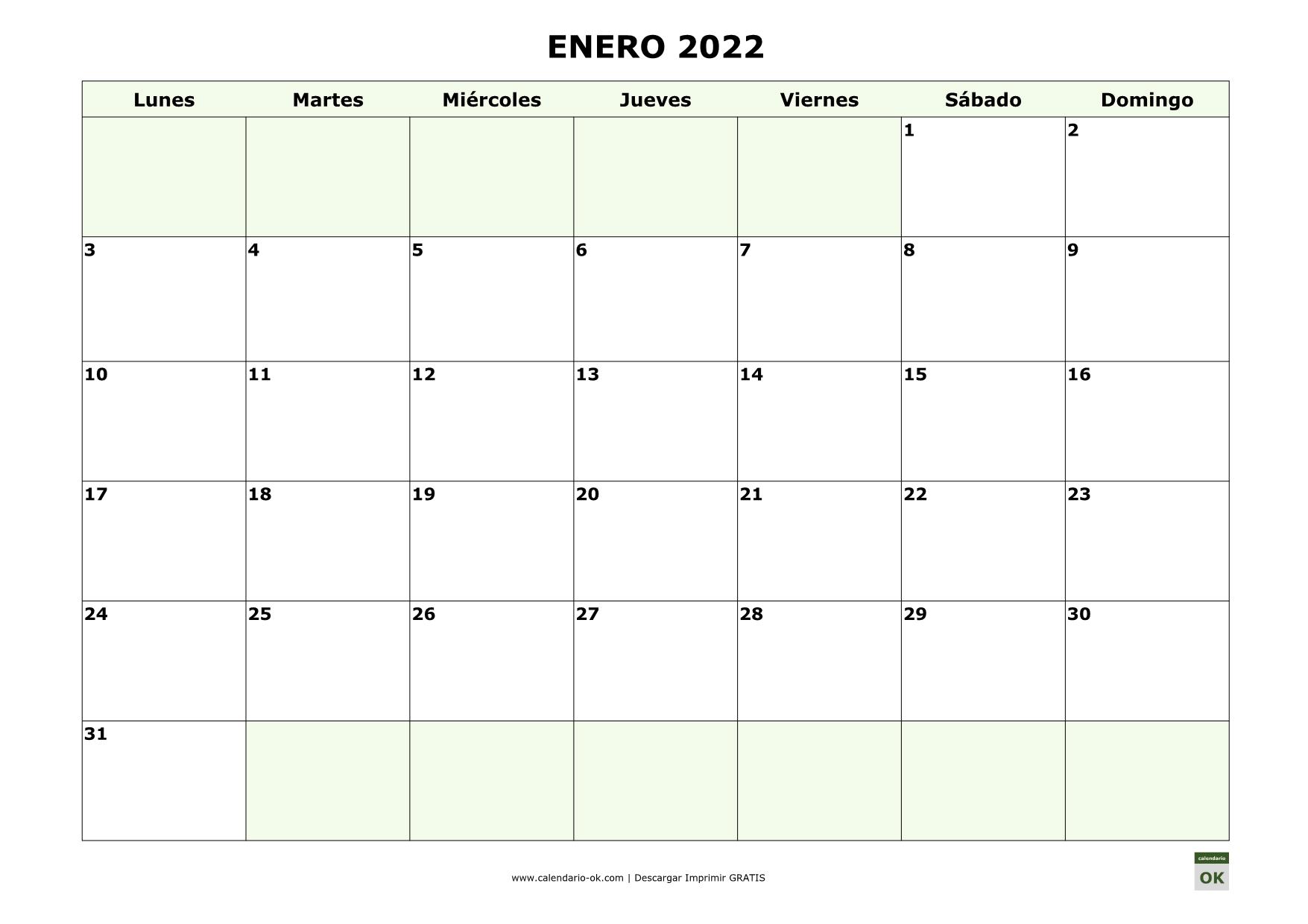 Calendario 2022 por MESES 12 páginas 