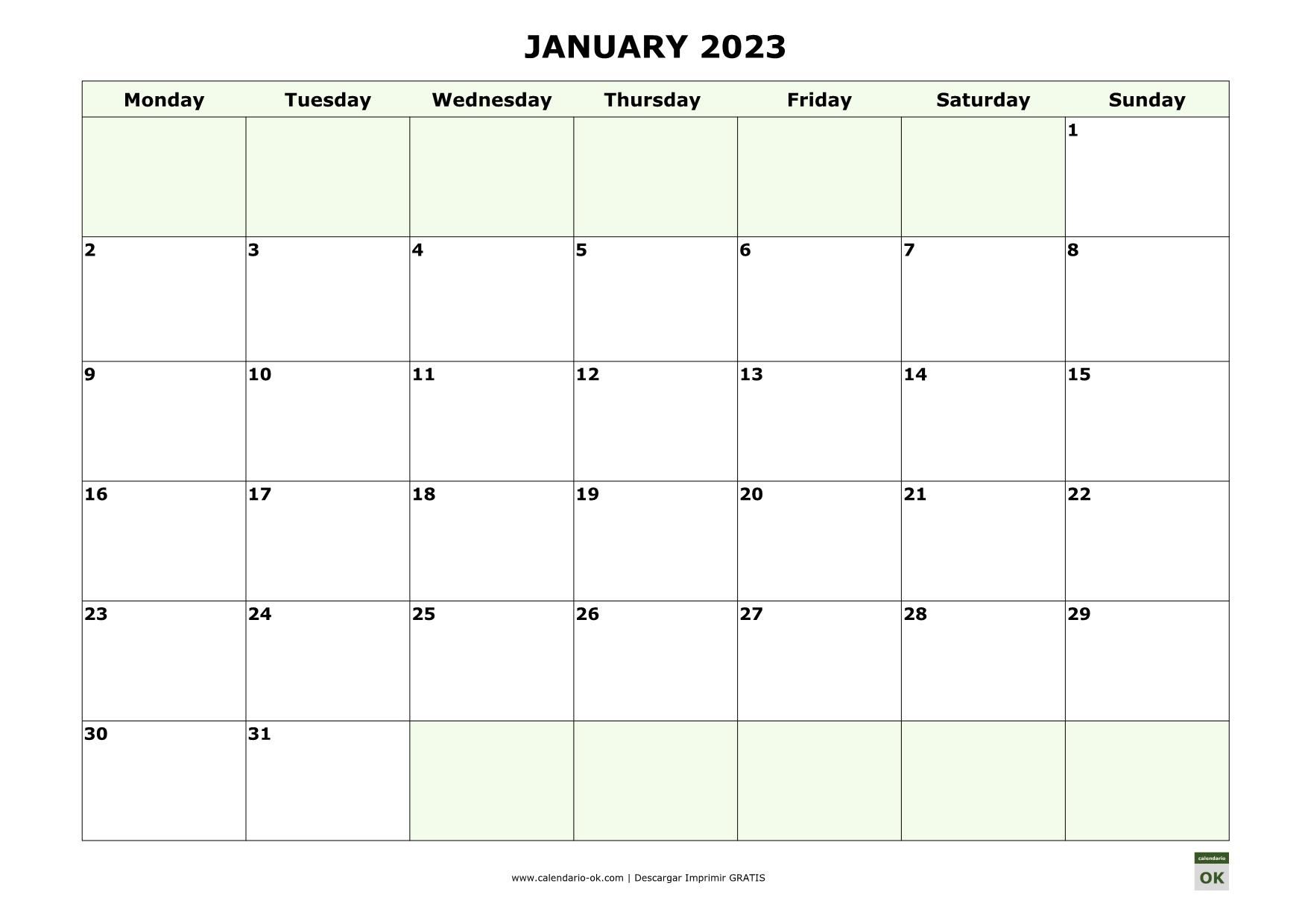 Almanaque De Enero 2023 ▷ Plantilla Calendario 【ENERO 2023】 para IMPRIMIR PDF