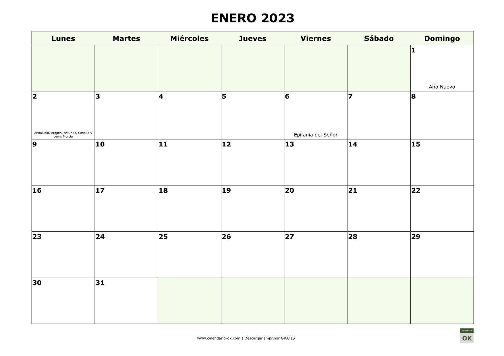 Calendario 2023 por MESES con FESTIVOS COMUNITARIOS en PDF