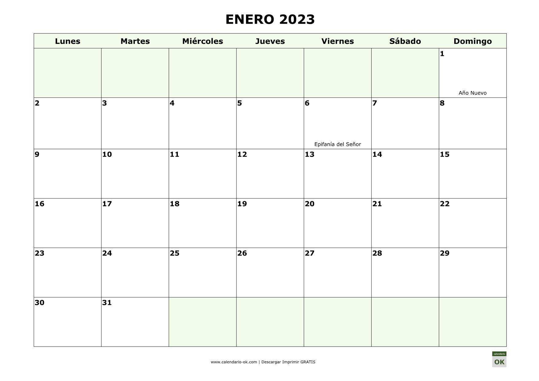 Calendario 2023 por MESES con FESTIVOS NACIONALES en PDF
