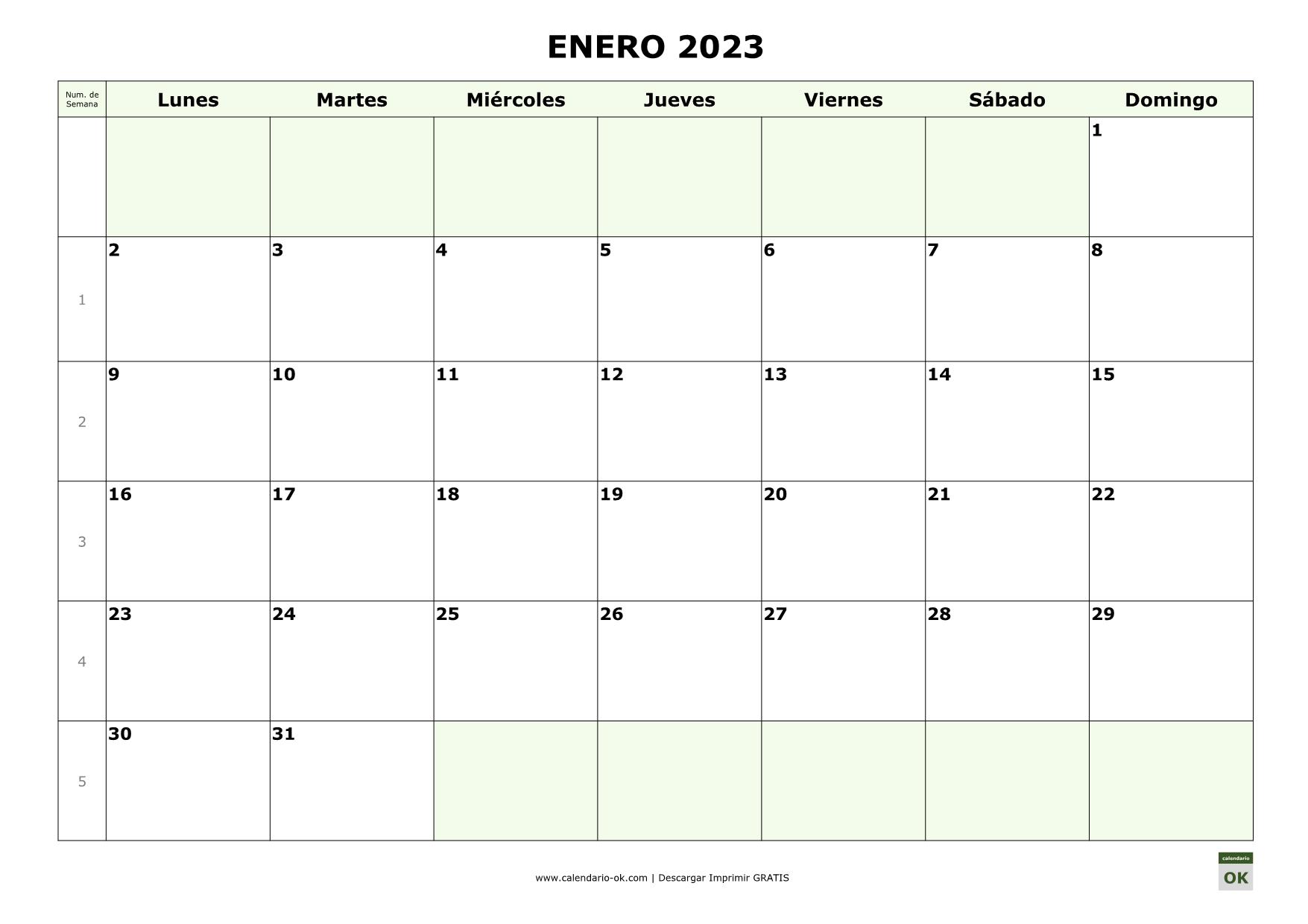 Calendario 2023 por MESES con NUMERO DE SEMANA