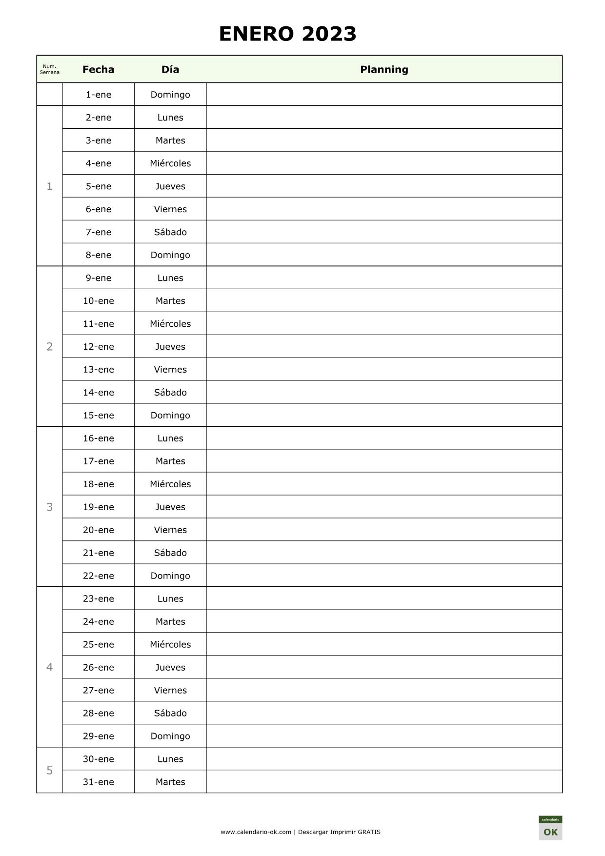 Calendario 2023 por MESES para hacer PLANNING