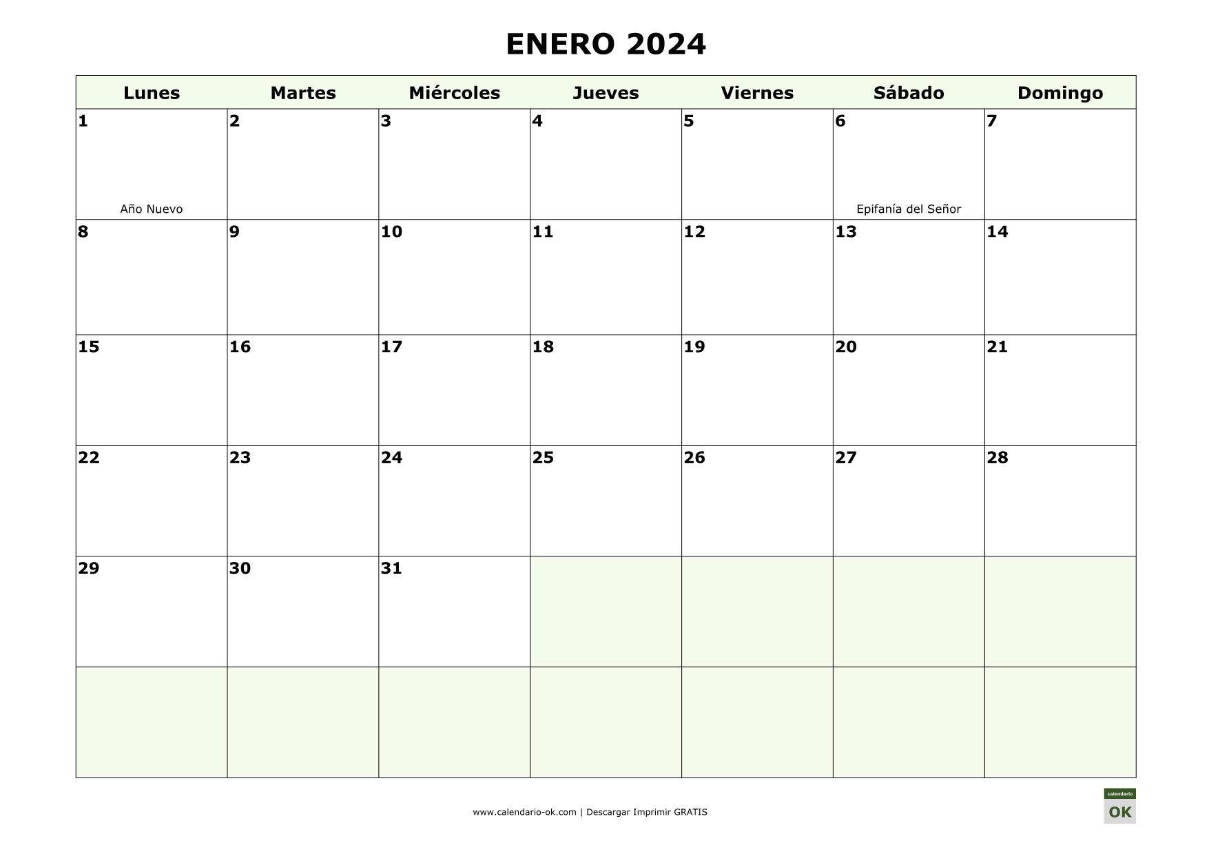 Calendario 2024 por MESES con FESTIVOS NACIONALES en PDF