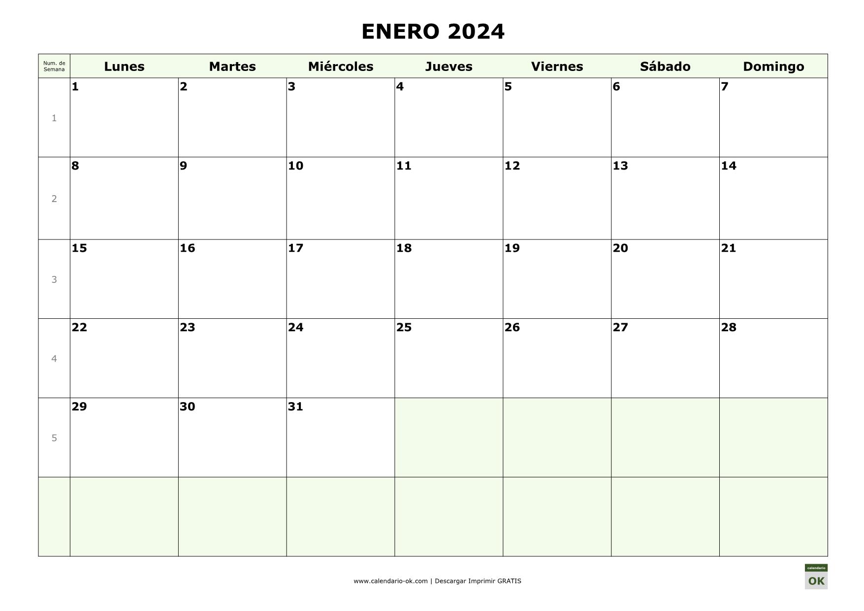 Calendario 2024 por MESES con NUMERO DE SEMANA