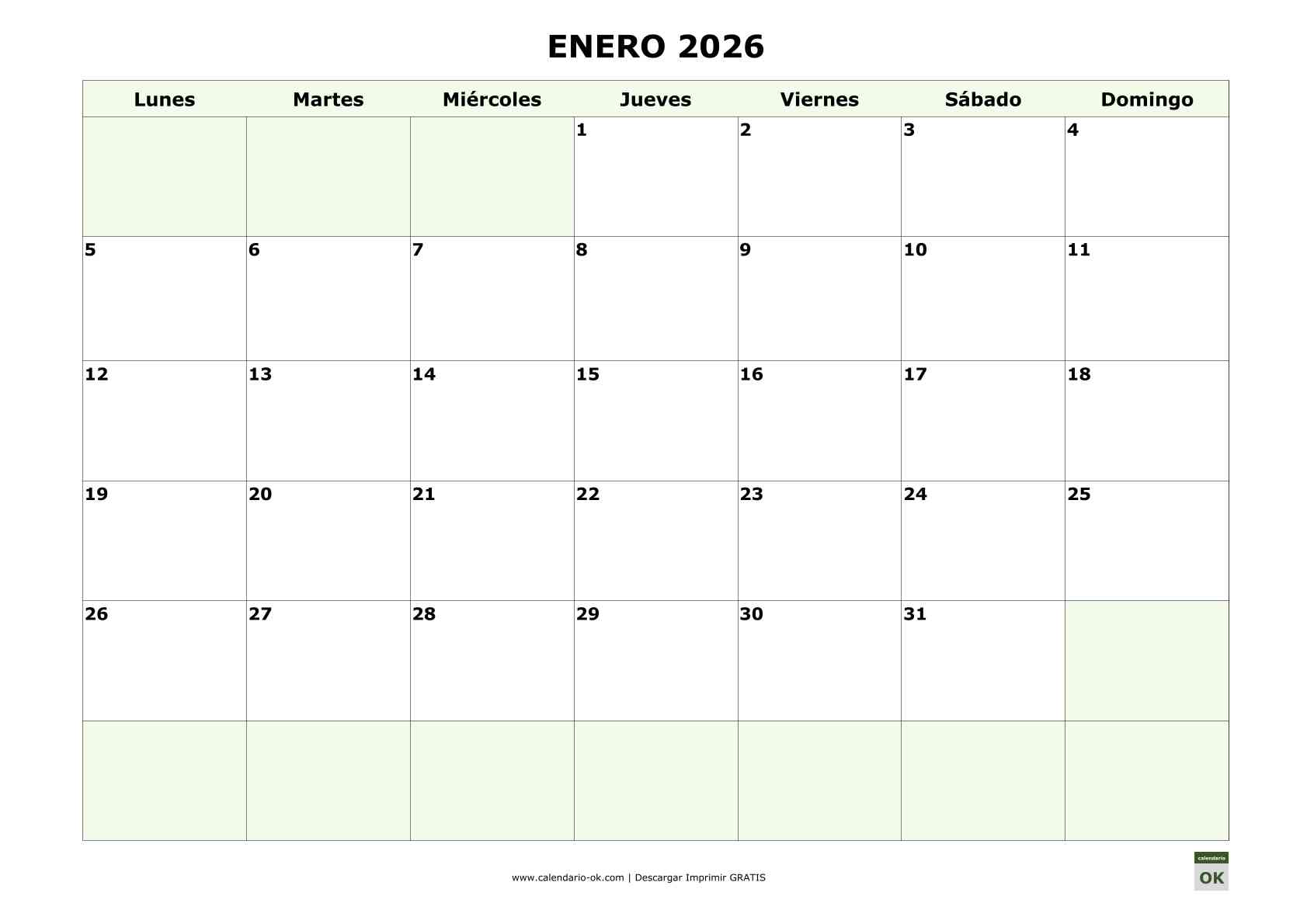 Calendario 2026 por MESES 12 páginas 