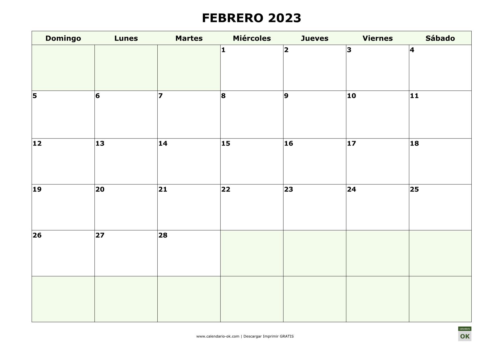 FEBRERO 2023 empieza por DOMINGO