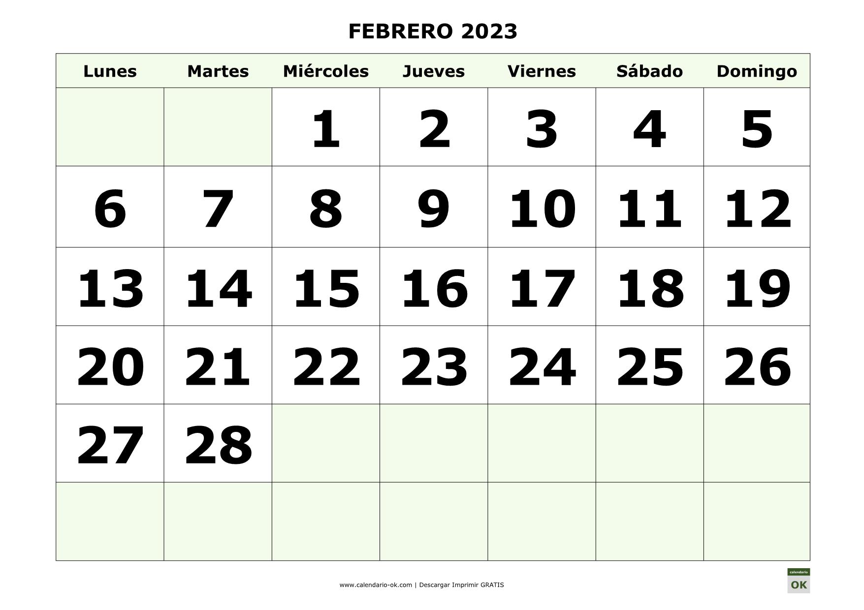 Mes De Febrero 2023 ▷ Plantilla Calendario 【FEBRERO 2023】 para IMPRIMIR PDF