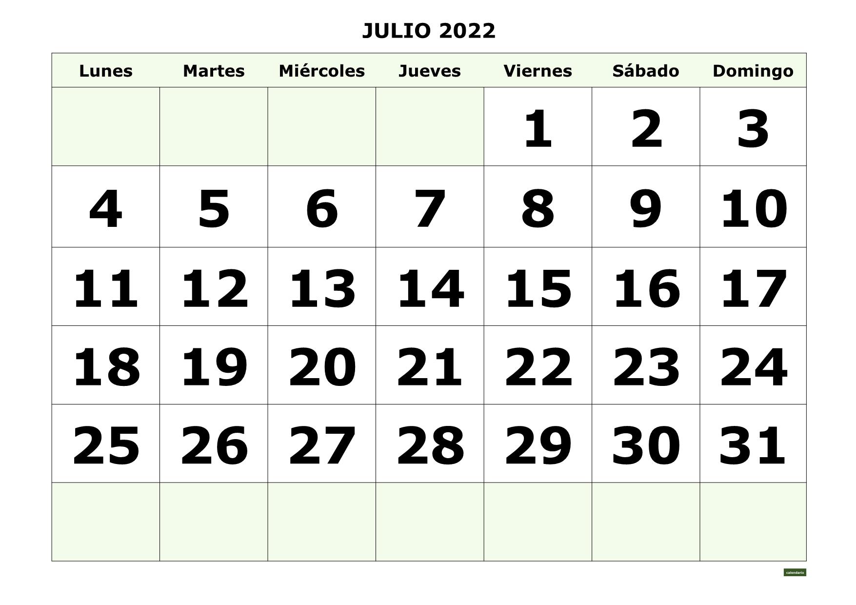 JULIO 2022 con NUMEROS GRANDES