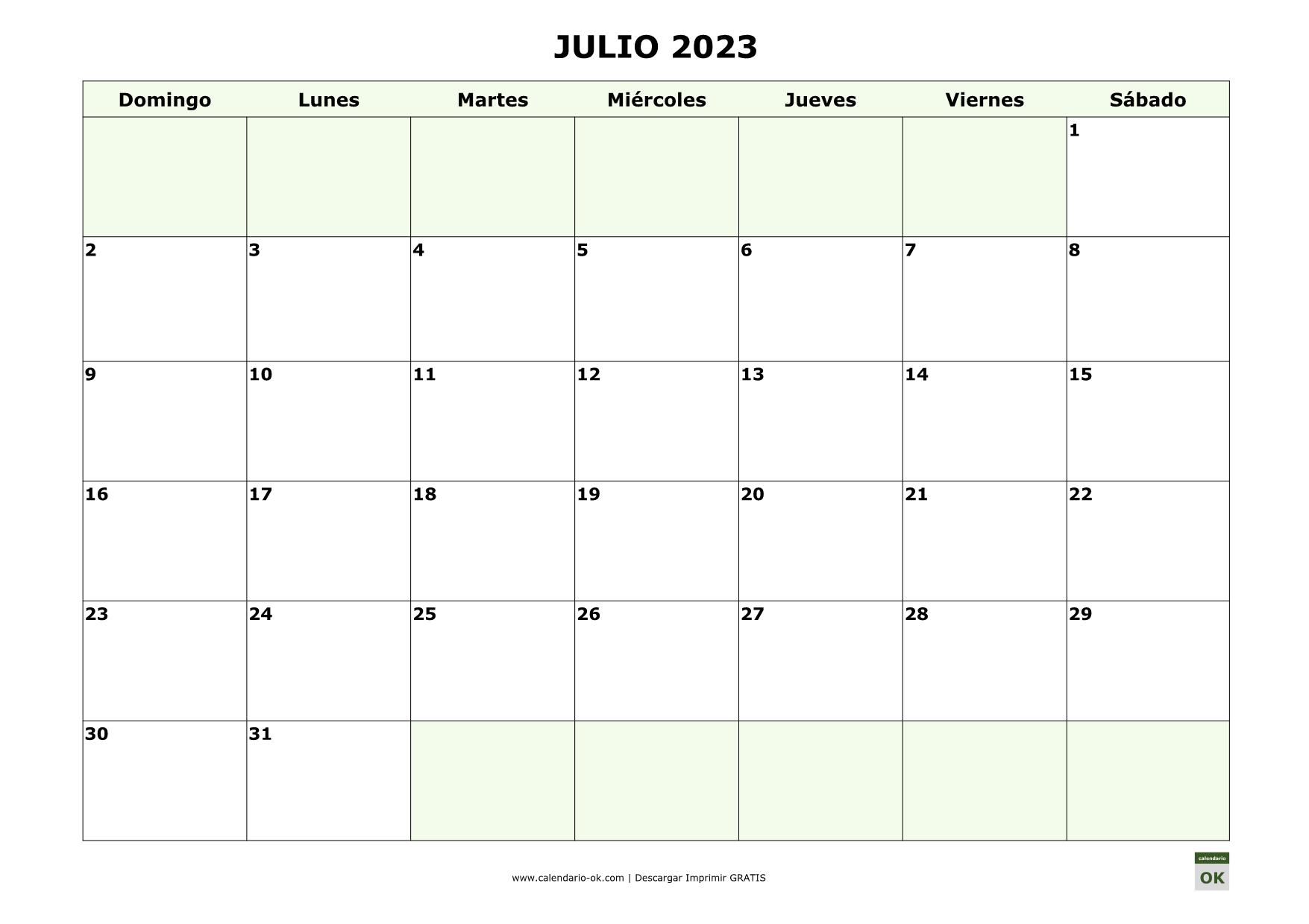 JULIO 2023 empieza por DOMINGO