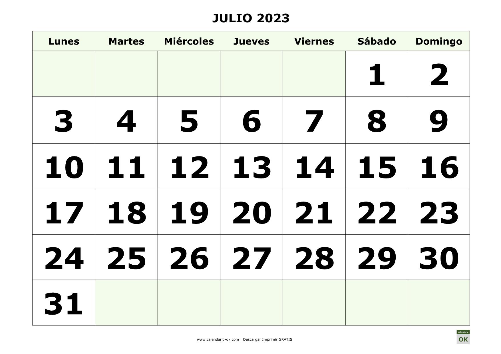 Mes De Julio 2023 ▷ Plantilla Calendario 【JULIO 2022】 para IMPRIMIR PDF