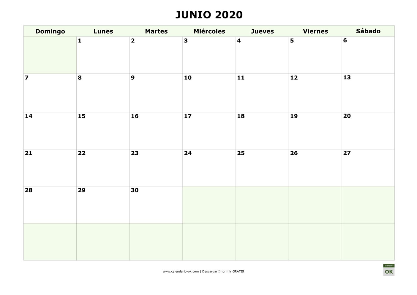 JUNIO 2020 empieza por DOMINGO