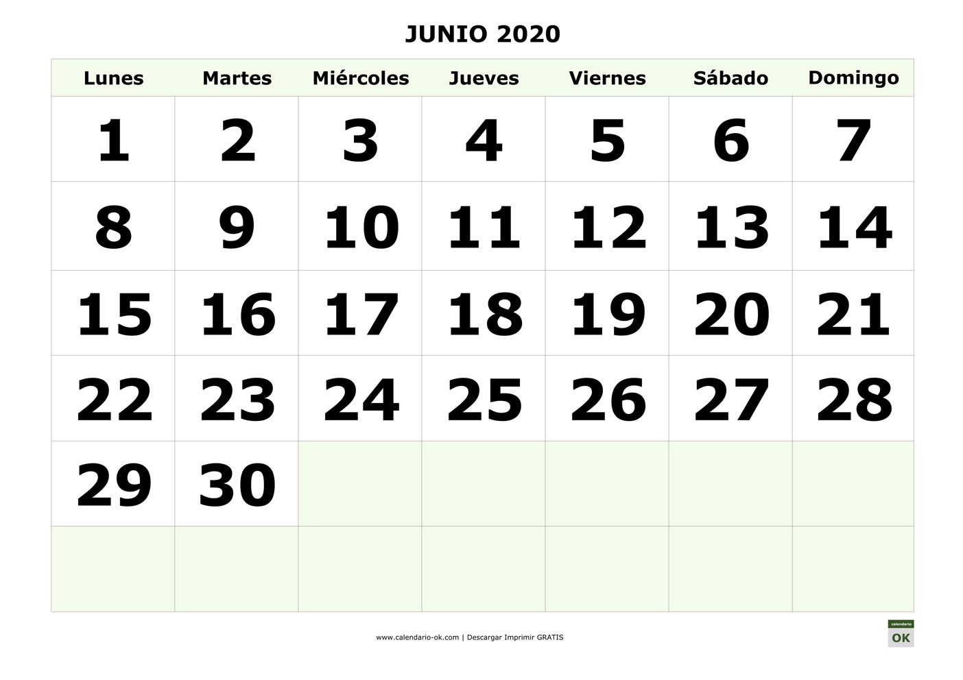 JUNIO 2020 con NUMEROS GRANDES