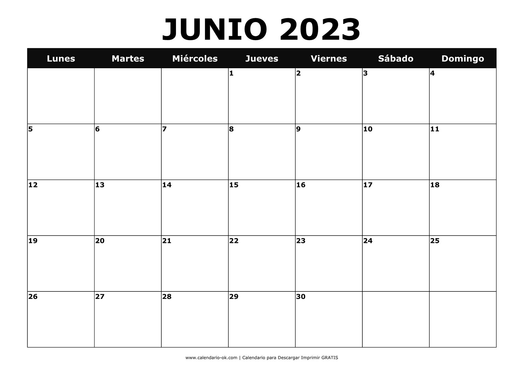 Mes Junio Y Julio 2023 ▷ CALENDARIO 【JUNIO 2023】 para IMPRIMIR en PDF GRATIS ❤️